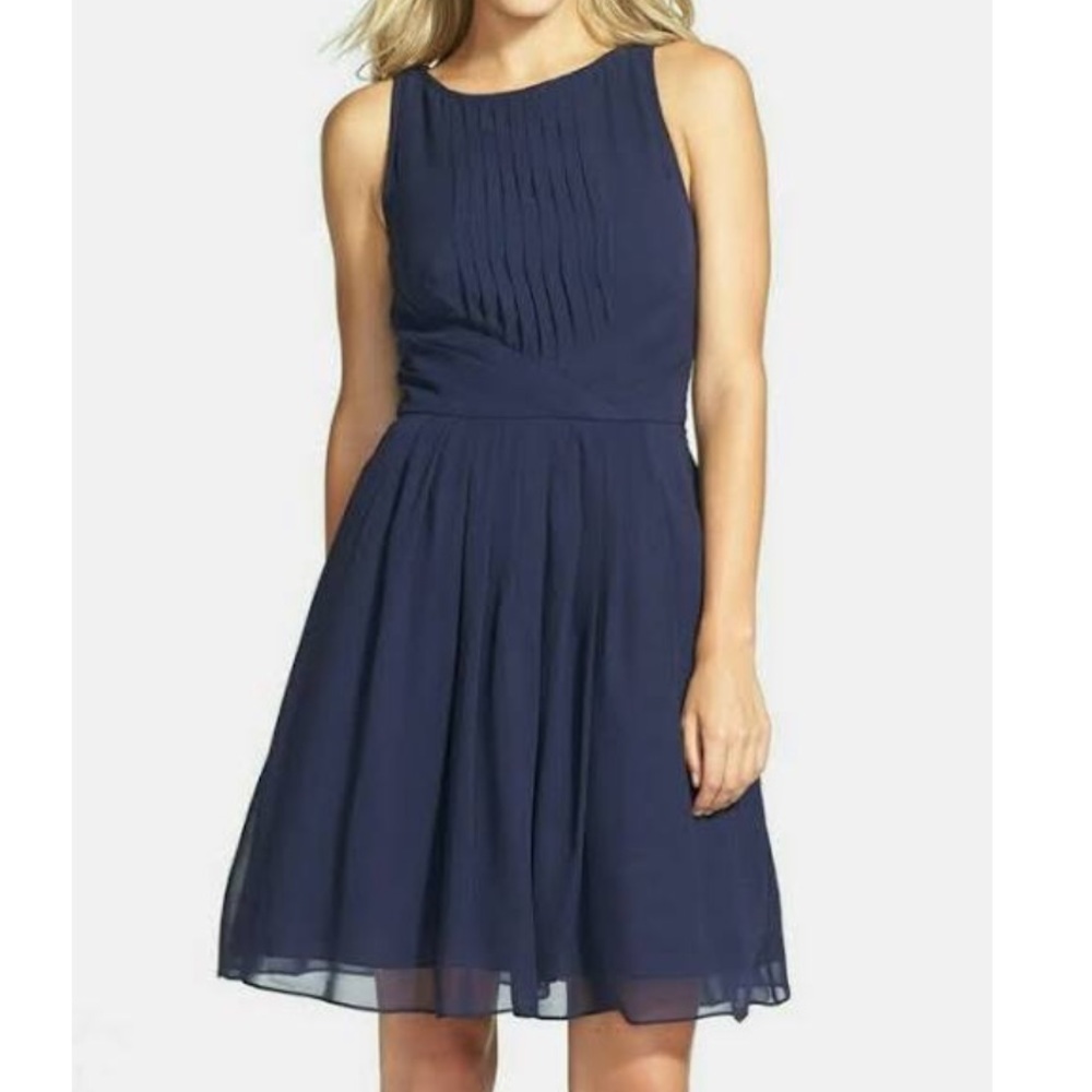 Ted Baker Saphira Silk Pleated Dress Navy Blue Size 6